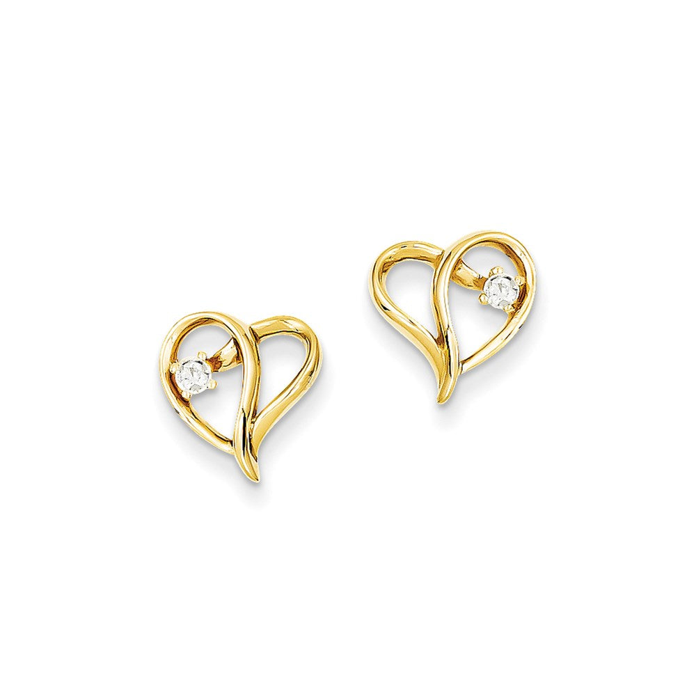 14k Yellow Gold AAA Real Diamond heart Earrings