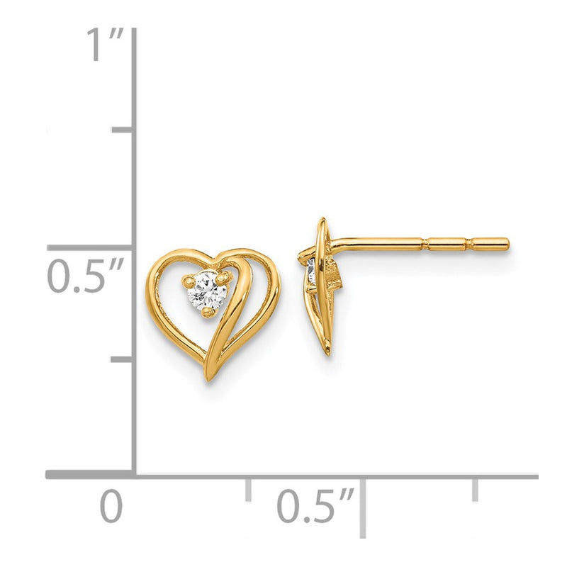 14k Yellow Gold Real Diamond heart Earrings
