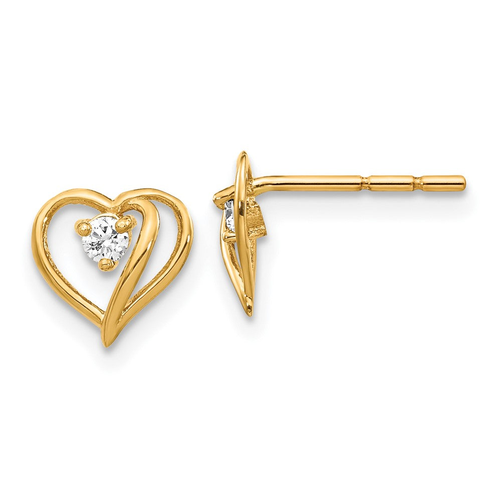 14k Yellow Gold VS Real Diamond heart Earrings