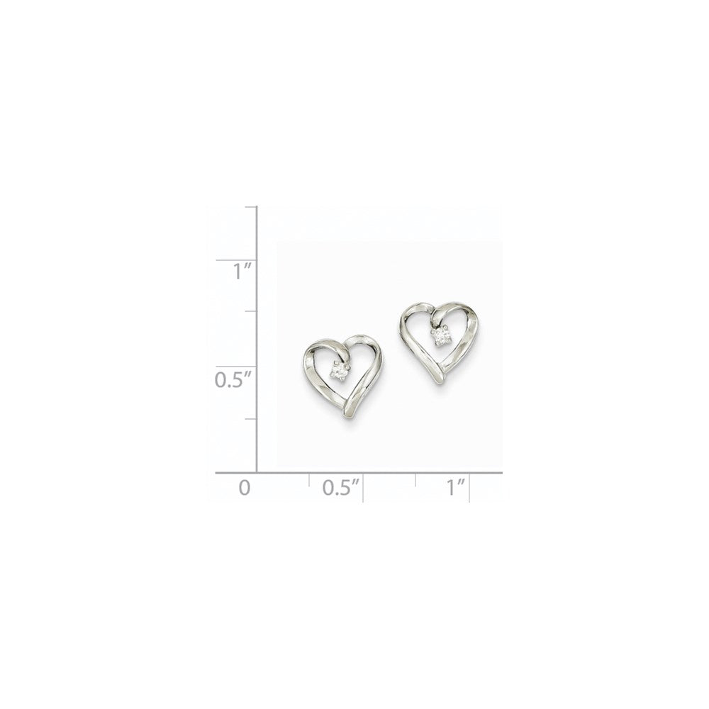 14k White Gold AA Real Diamond Heart Earrings