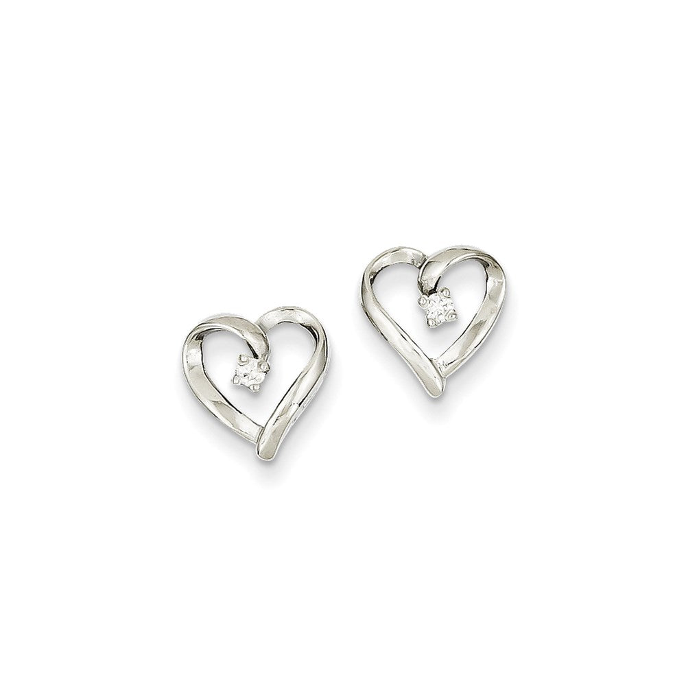 14k White Gold AA Real Diamond Heart Earrings XE46WAA