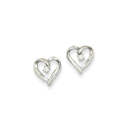 14k White Gold AA Real Diamond Heart Earrings XE46WAA