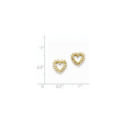 14k Yellow Gold Real Diamond Heart Earrings