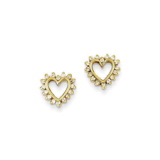 14k Yellow Gold AAA Real Diamond heart Earrings
