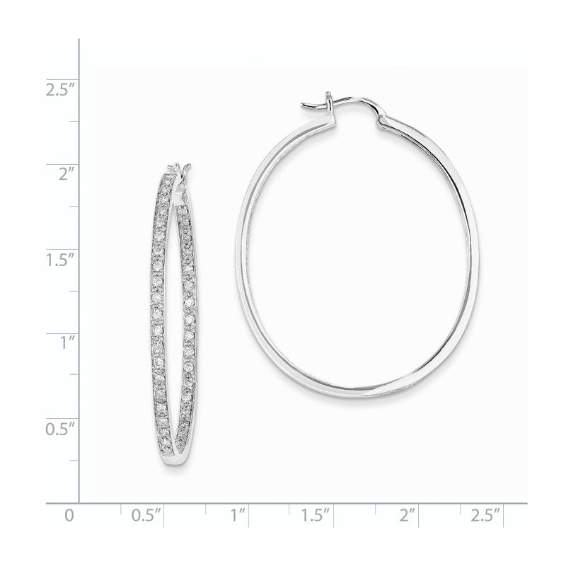 14k White Gold AA Quality Completed Real Diamond In/Out Hoop Earrings