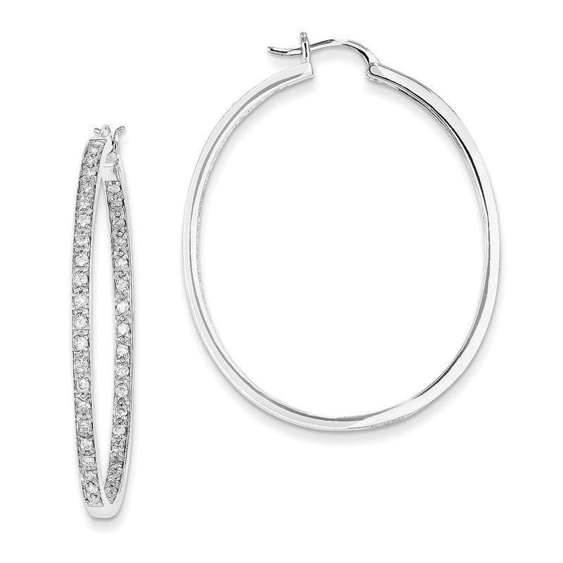 14k White Gold AA Quality Completed Real Diamond In/Out Hoop Earrings
