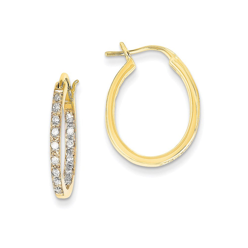 14k Yellow Gold AA Quality Completed Real Diamond In/Out Hoop Earrings