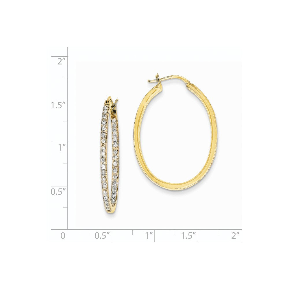 14k Yellow Gold AA Quality Completed Real Diamond In/Out Hoop Earrings