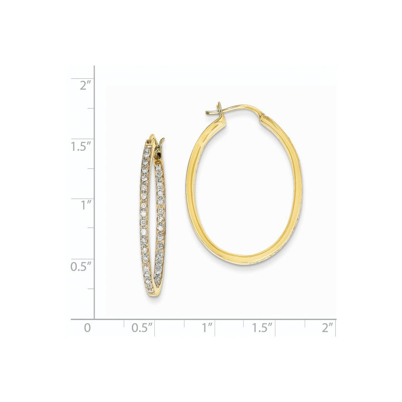 14k Yellow Gold AA Quality Completed Real Diamond In/Out Hoop Earrings