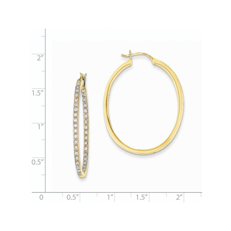 14k Yellow Gold AA Quality Completed Real Diamond In/Out Hoop Earrings