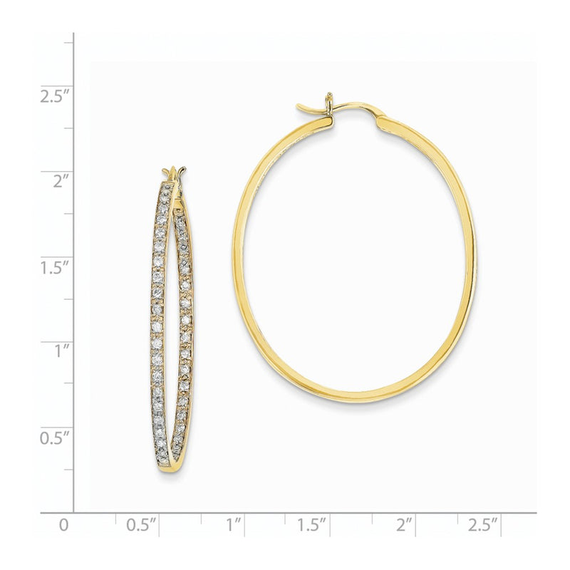 14k Yellow Gold AA Quality Completed Real Diamond In/Out Hoop Earrings