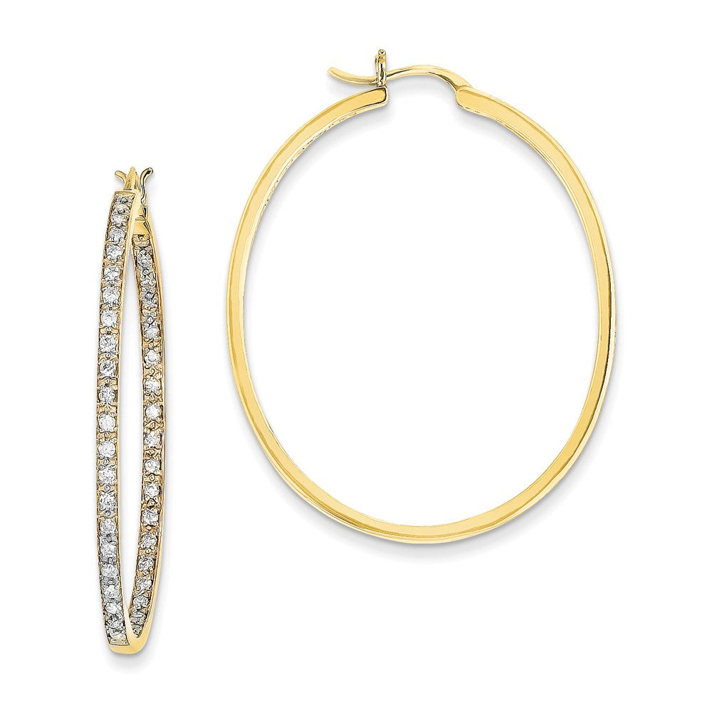 14k Yellow Gold AA Quality Completed Real Diamond In/Out Hoop Earrings