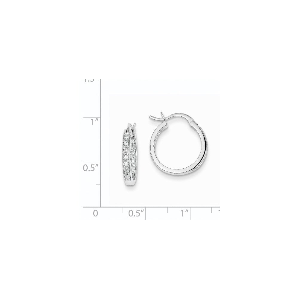 14k White Gold AA Real Diamond In/Out Hoop Earrings