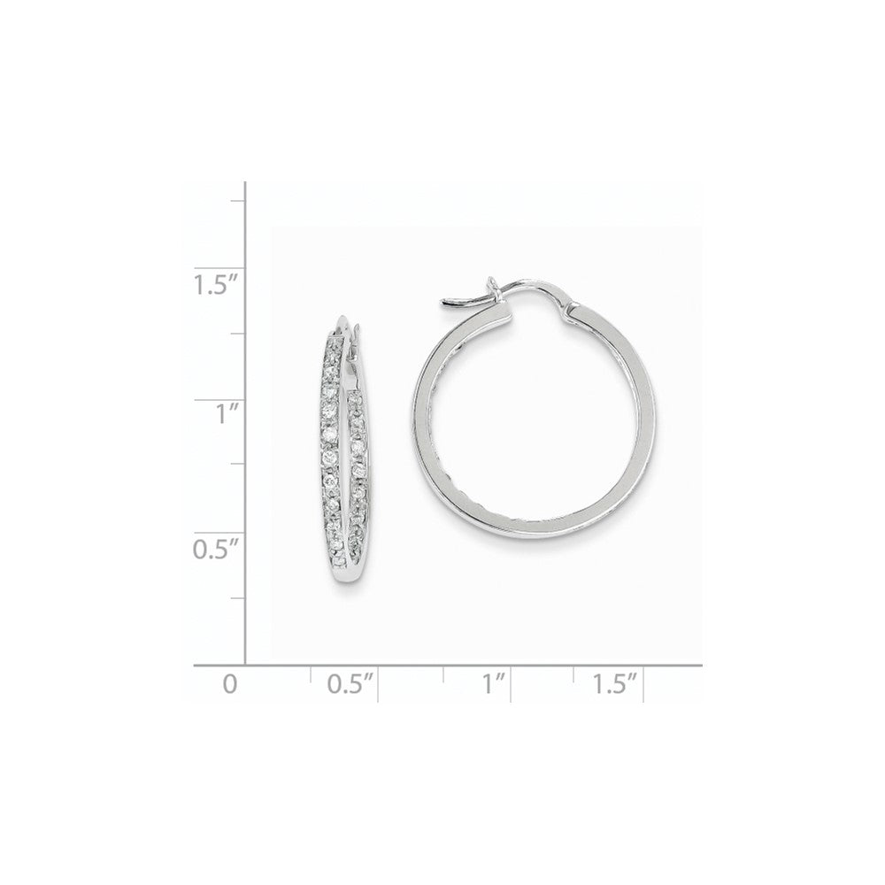14k White Gold Real Diamond In/Out Hoop Earrings