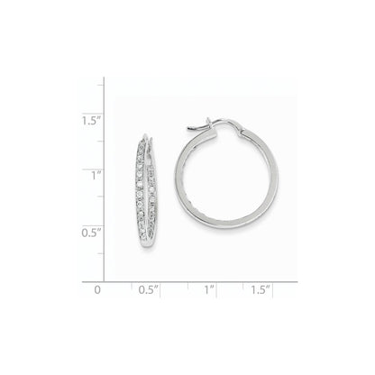 14k White Gold Real Diamond In/Out Hoop Earrings