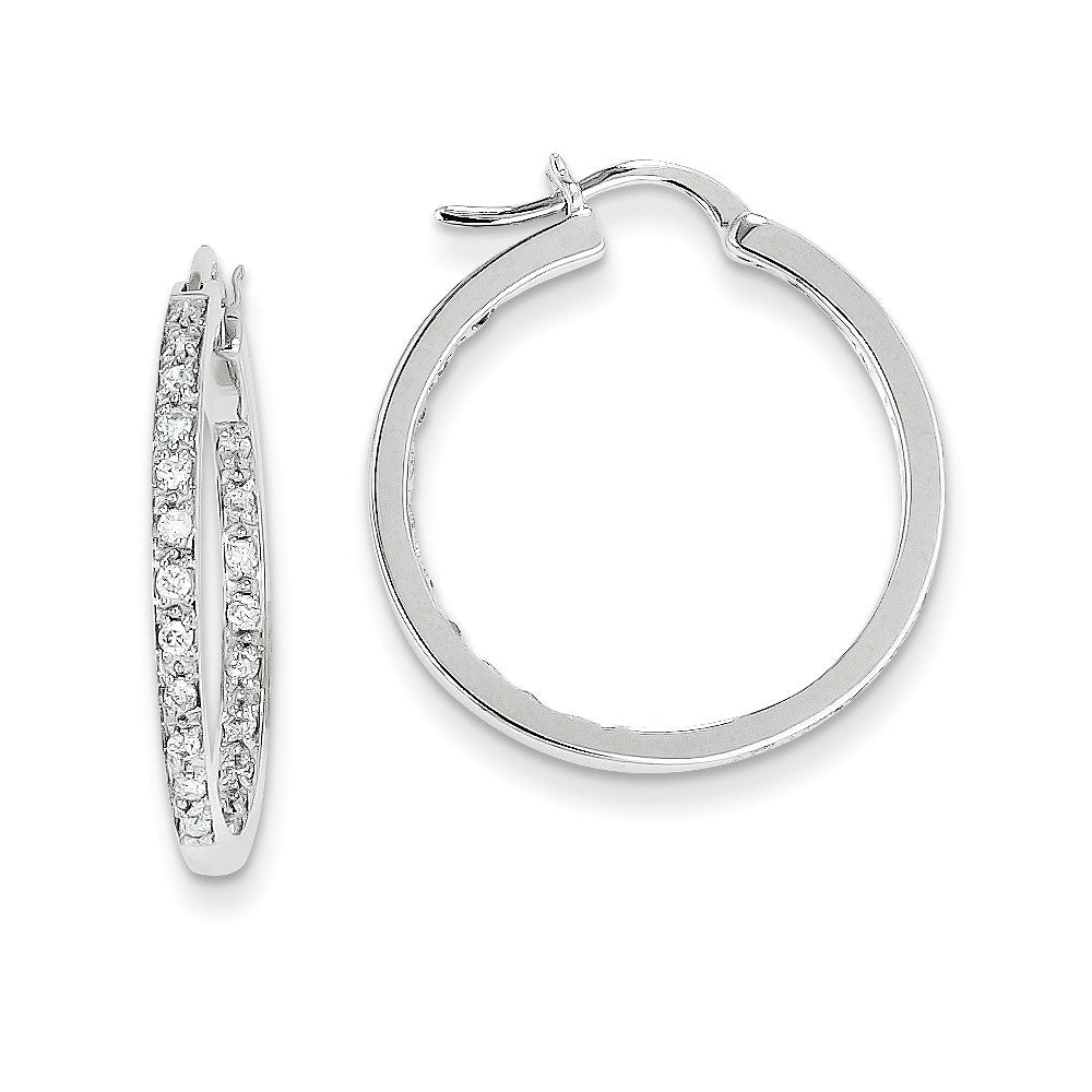 14k White Gold Real Diamond In/Out Hoop Earrings