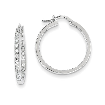 14k White Gold Real Diamond In/Out Hoop Earrings