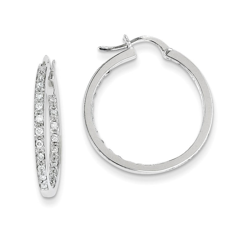 14k White Gold Real Diamond In/Out Hoop Earrings