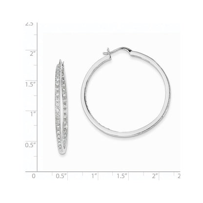 14k White Gold AA Quality Completed Real Diamond In/Out Hoop Earrings