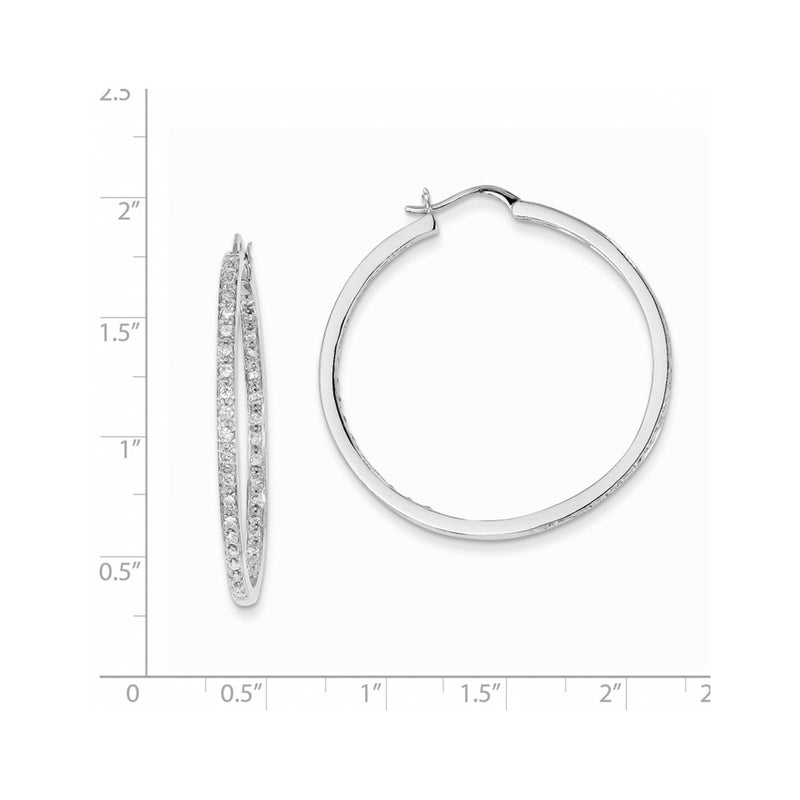 14k White Gold AA Quality Completed Real Diamond In/Out Hoop Earrings