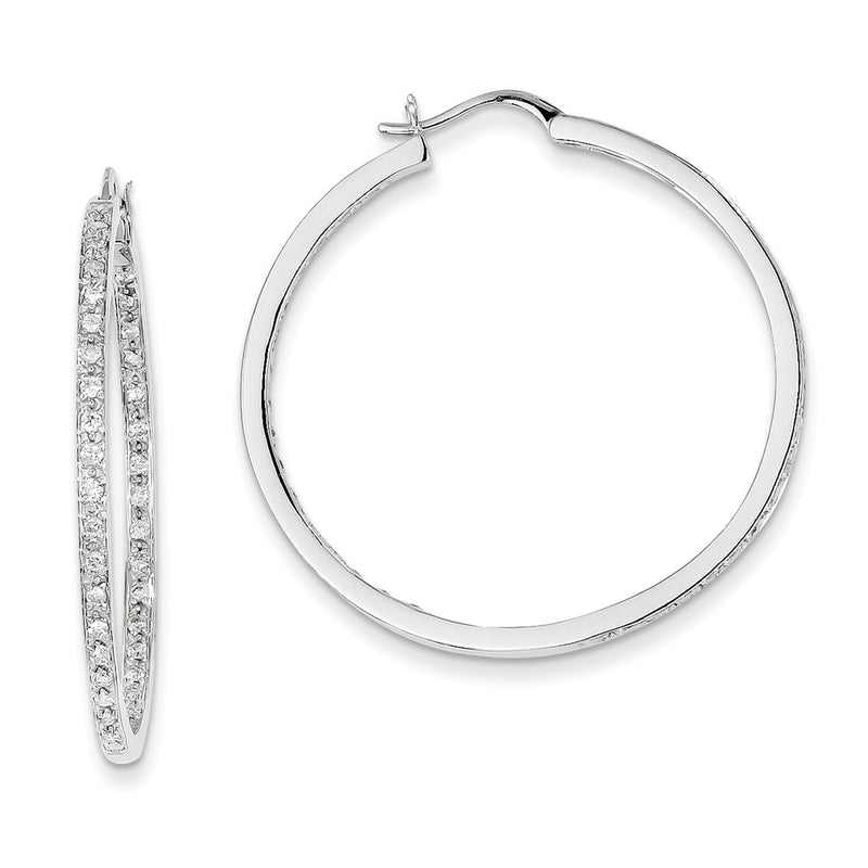 14k White Gold AA Quality Completed Real Diamond In/Out Hoop Earrings
