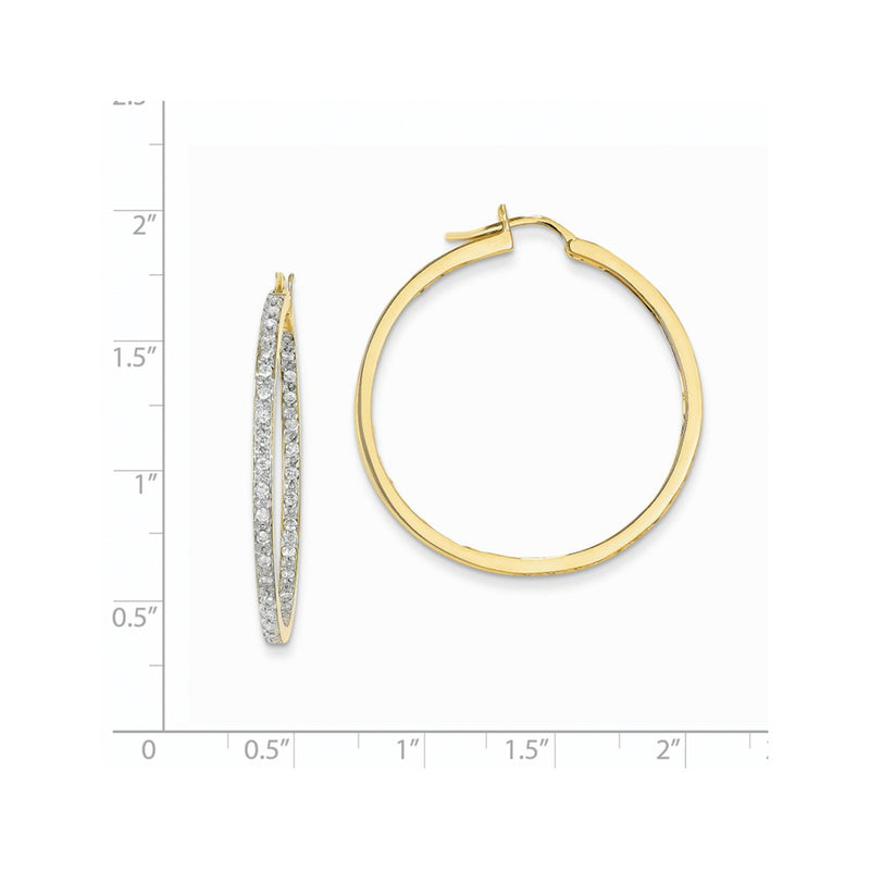 14k Yellow Gold AA Quality Completed Real Diamond In/Out Hoop Earrings