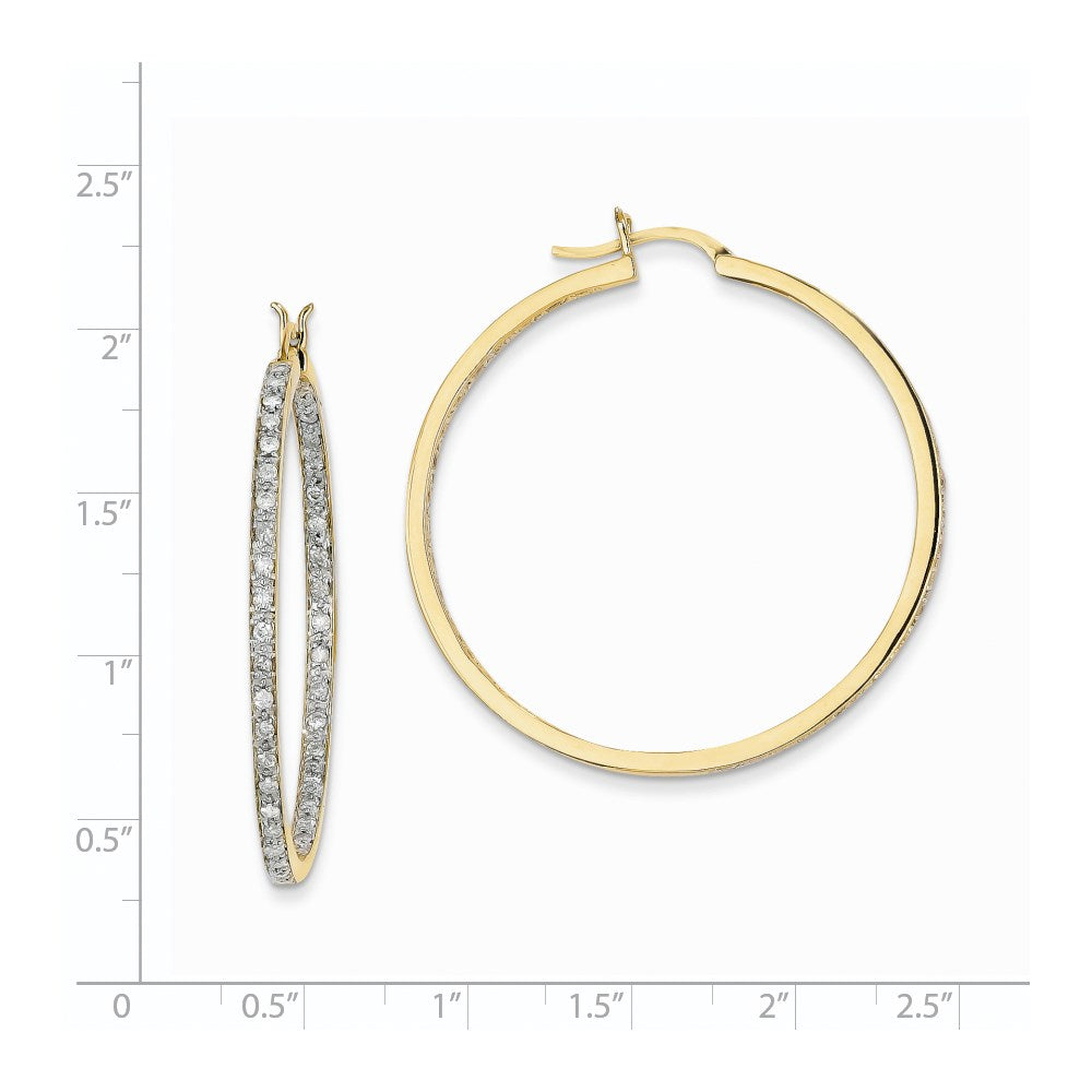 14k Yellow Gold AA Quality Completed Real Diamond In/Out Hoop Earrings