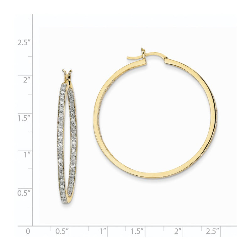 14k Yellow Gold AA Quality Completed Real Diamond In/Out Hoop Earrings