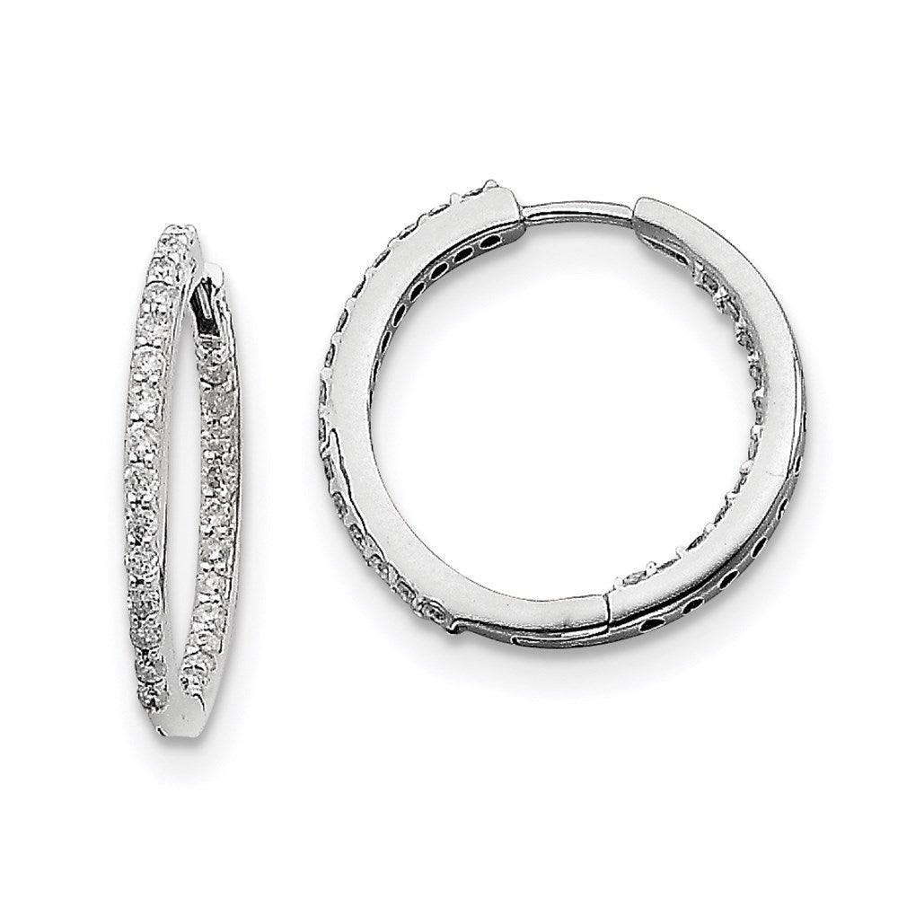 14k White Gold Real Diamond Hoop Earrings