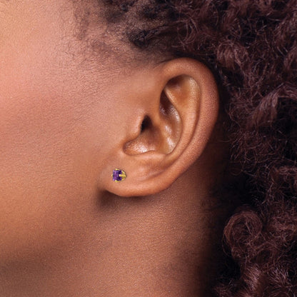14k Yellow Gold 4mm Princess Cut Amethyst Earrings