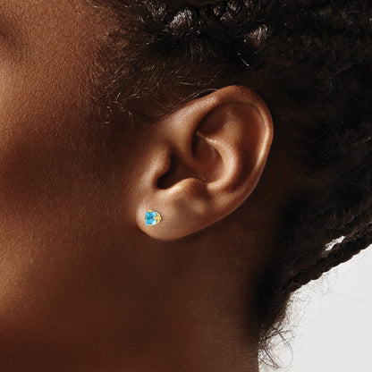14k Yellow Gold 4mm Princess Cut Blue Topaz Earrings