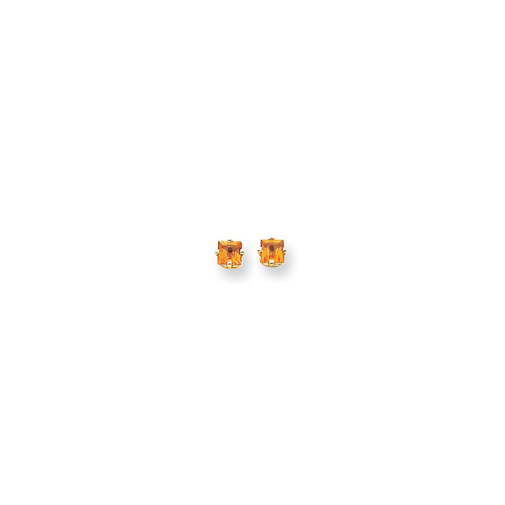 14k Yellow Gold 4mm Princess Cut Citrine Earrings