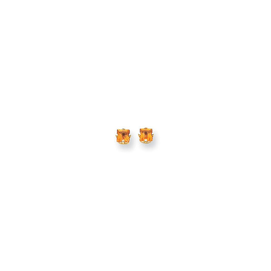 14k Yellow Gold 4mm Princess Cut Citrine Earrings