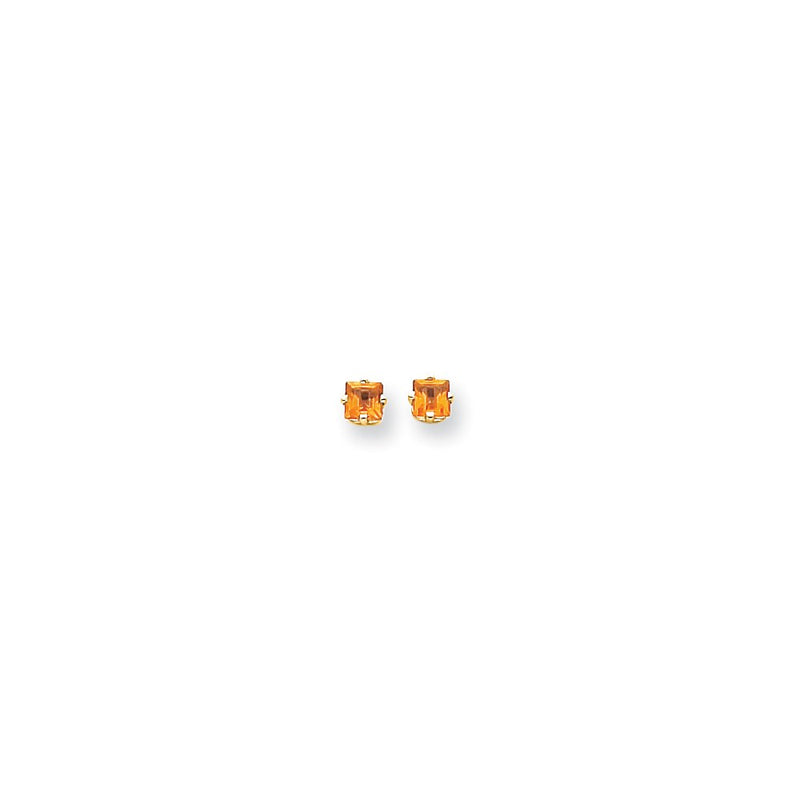 14k Yellow Gold 4mm Princess Cut Citrine Earrings