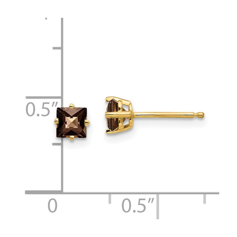 14k Yellow Gold 4mm Square Checker-Cut Smok Yellow Gold Quartz Earrings
