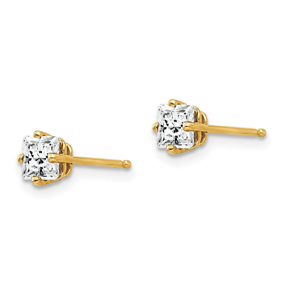 14k Yellow Gold 4mm Princess Cut Cubic Zirconia Earrings