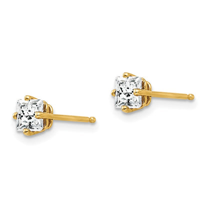 14k Yellow Gold 4mm Princess Cut Cubic Zirconia Earrings