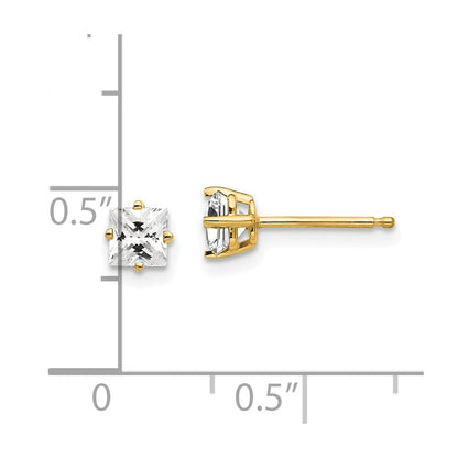 14k Yellow Gold 4mm Princess Cut Cubic Zirconia Earrings