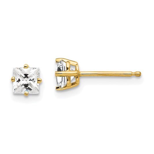 14k Yellow Gold 4mm Princess Cut Cubic Zirconia Earrings