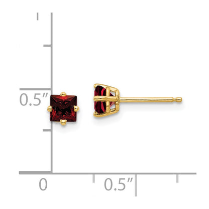 14k Yellow Gold 4mm Princess Cut Garnet Earrings