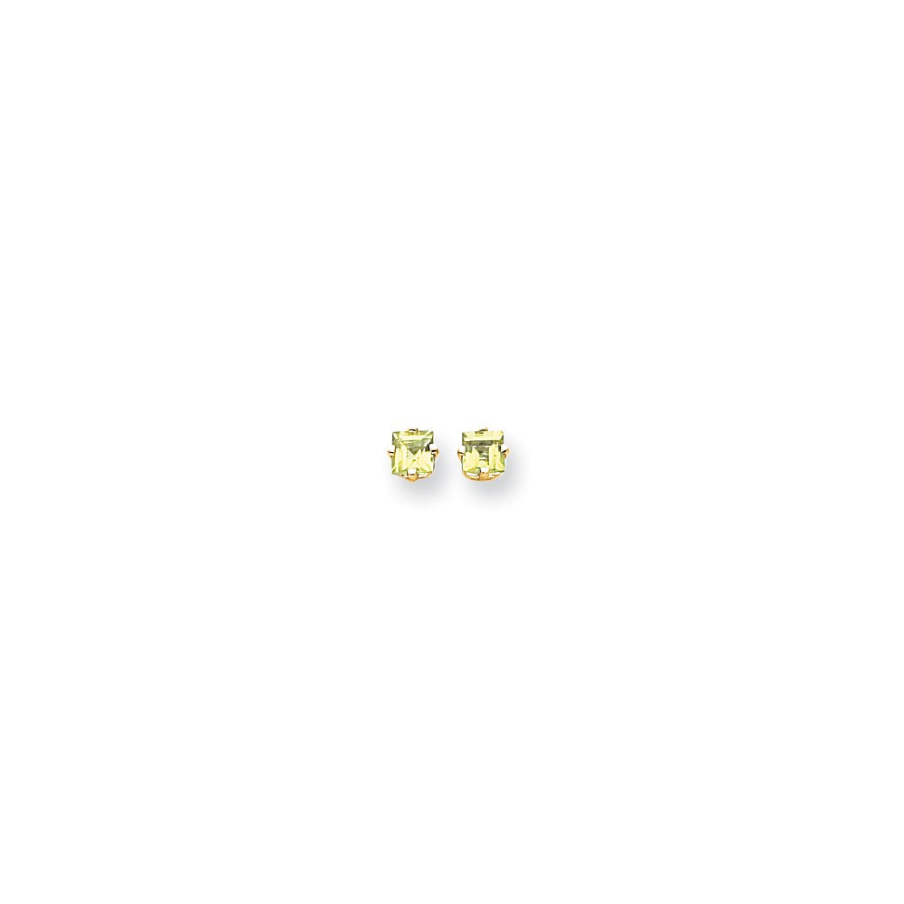 14k Yellow Gold 4mm Square Step Cut Peridot Earrings