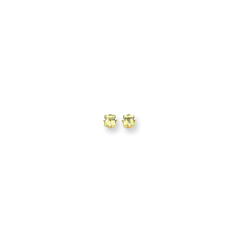 14k Yellow Gold 4mm Square Step Cut Peridot Earrings