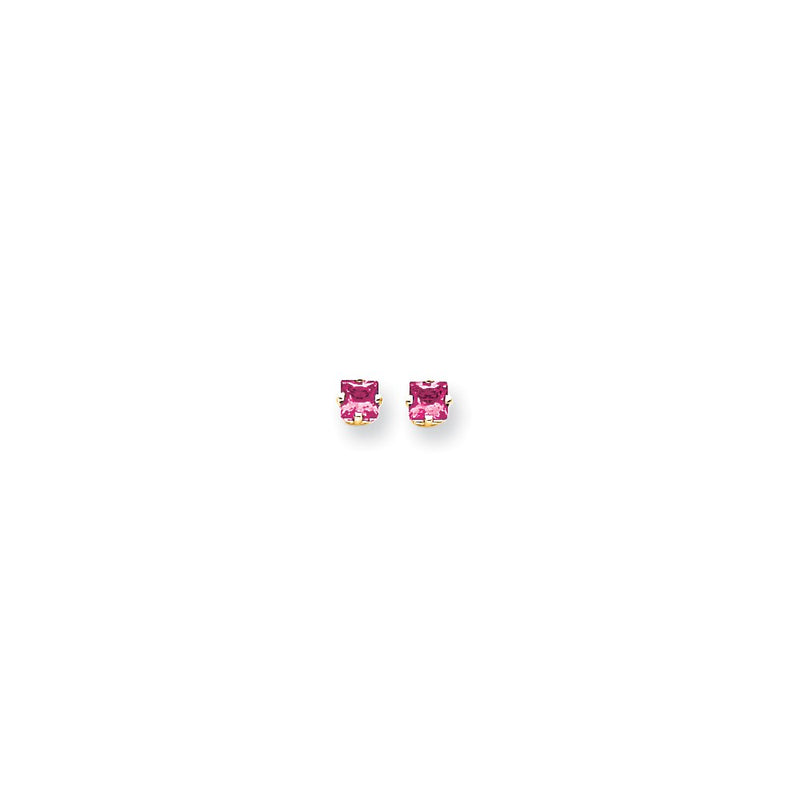 14k Yellow Gold 4mm Princess Cut Pink Tourmaline earring