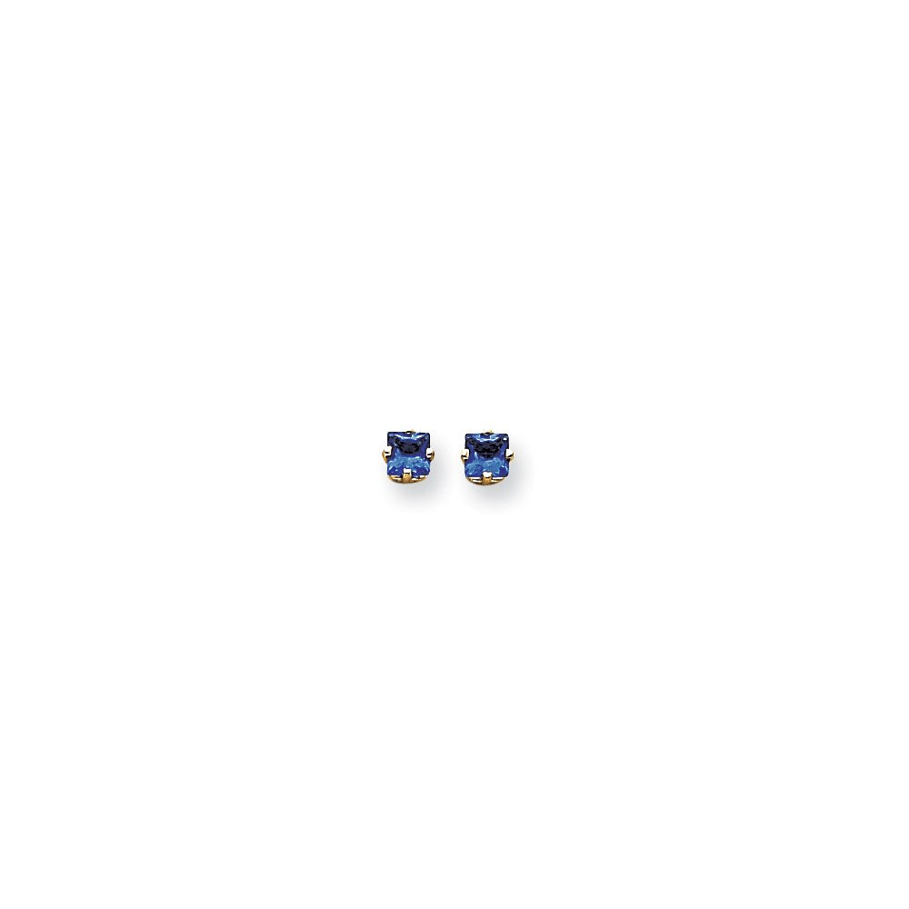 14k Yellow Gold 4mm Princess Cut Sapphire Earrings