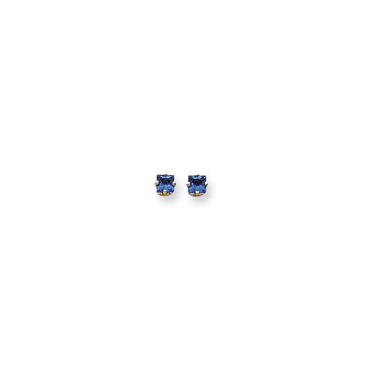 14k Yellow Gold 4mm Princess Cut Sapphire Earrings
