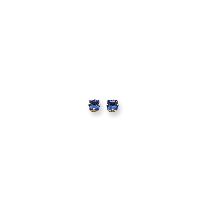 14k Yellow Gold 4mm Princess Cut Sapphire Earrings
