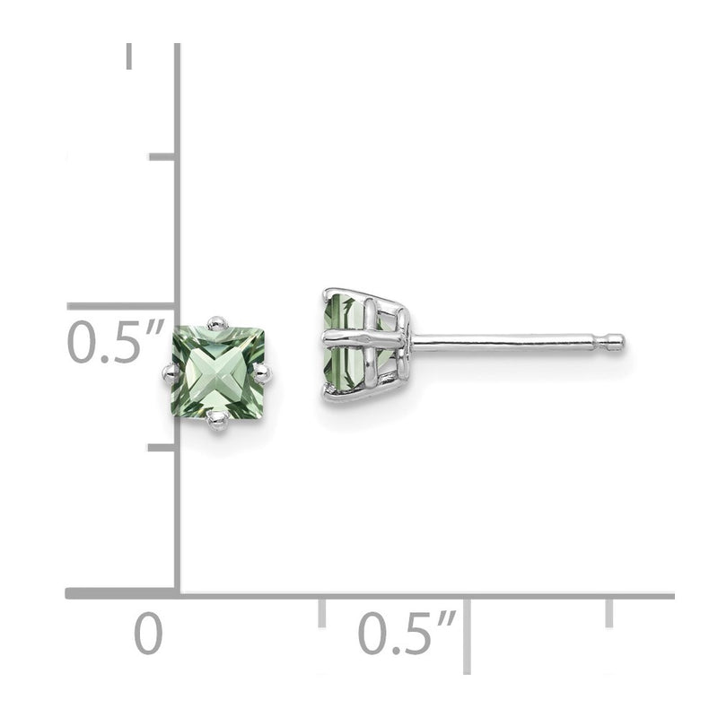14k White Gold 4mm Square Green Quartz Earrings