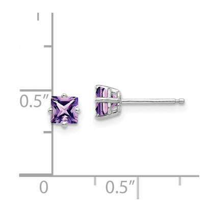 14k White Gold 4mm Princess Cut Amethyst Earrings