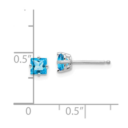 14k White Gold 4mm Princess Cut Blue Topaz Earrings