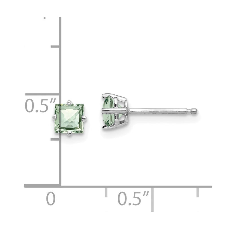 14k White Gold 4mm Square Checker-Cut Green Quartz Earrings